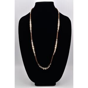 Chan Luu Pearl Necklace Wrap Beaded Brown Leather Cord Gold 925 Signed BinBC
